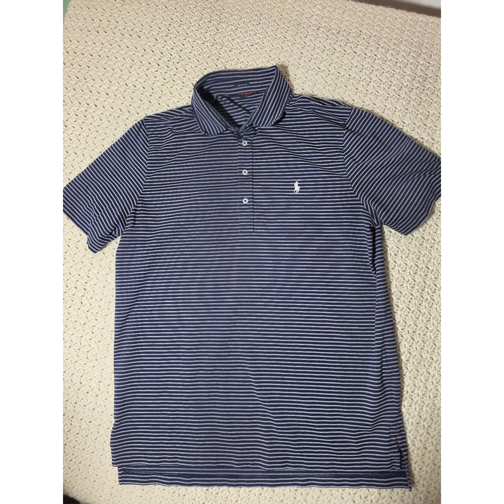 Polo Golf Ralph Lauren Shirt Mens Large Navy Blue Excellent Striped Stretch Polo